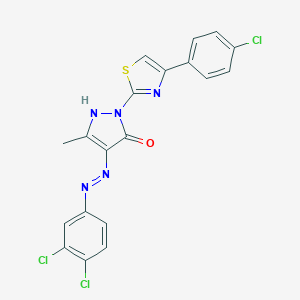 (4E)-2-[4-(4-chlorophenyl)-1,3-thiazol-2-yl]-4-[2-(3,4-dichlorophenyl)hydrazinylidene]-5-methyl-2,4-dihydro-3H-pyrazol-3-one