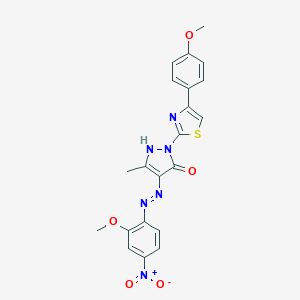 molecular formula C21H18N6O5S B403889 (4Z)-4-[2-(2-methoxy-4-nitrophenyl)hydrazinylidene]-2-[4-(4-methoxyphenyl)-1,3-thiazol-2-yl]-5-methyl-2,4-dihydro-3H-pyrazol-3-one 