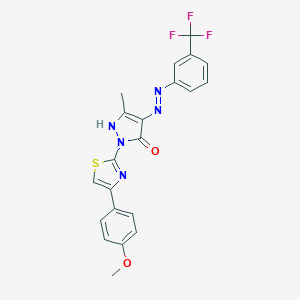 (4E)-2-[4-(4-methoxyphenyl)-1,3-thiazol-2-yl]-5-methyl-4-{2-[3-(trifluoromethyl)phenyl]hydrazinylidene}-2,4-dihydro-3H-pyrazol-3-one
