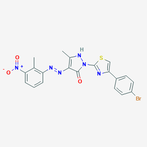 molecular formula C20H15BrN6O3S B403895 (4Z)-2-[4-(4-bromophenyl)-1,3-thiazol-2-yl]-5-methyl-4-[2-(2-methyl-3-nitrophenyl)hydrazinylidene]-2,4-dihydro-3H-pyrazol-3-one 