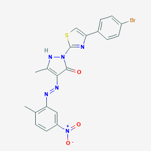 molecular formula C20H15BrN6O3S B403896 2-[4-(4-Bromo-phenyl)-thiazol-2-yl]-5-methyl-4-[(2-methyl-5-nitro-phenyl)-hydraz 
