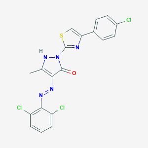 molecular formula C19H12Cl3N5OS B403899 (4Z)-2-[4-(4-chlorophenyl)-1,3-thiazol-2-yl]-4-[2-(2,6-dichlorophenyl)hydrazinylidene]-5-methyl-2,4-dihydro-3H-pyrazol-3-one 