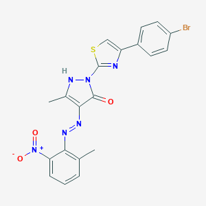 (4Z)-2-[4-(4-bromophenyl)-1,3-thiazol-2-yl]-5-methyl-4-[2-(2-methyl-6-nitrophenyl)hydrazinylidene]-2,4-dihydro-3H-pyrazol-3-one