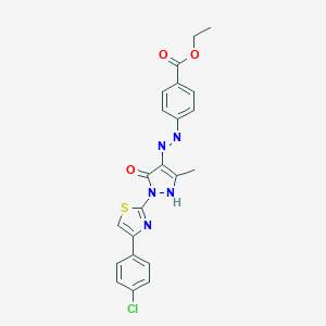 molecular formula C22H18ClN5O3S B403901 ethyl 4-[(2Z)-2-{1-[4-(4-chlorophenyl)-1,3-thiazol-2-yl]-3-methyl-5-oxo-1,5-dihydro-4H-pyrazol-4-ylidene}hydrazinyl]benzoate 