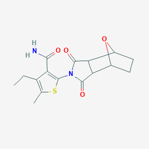 molecular formula C16H18N2O4S B4039024 2-(3,5-二氧代-10-氧杂-4-氮杂三环[5.2.1.0~2,6~]癸-4-基)-4-乙基-5-甲基-3-噻吩甲酰胺 