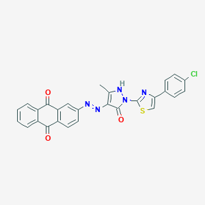 molecular formula C27H16ClN5O3S B403906 2-[(2Z)-2-{1-[4-(4-chlorophenyl)-1,3-thiazol-2-yl]-3-methyl-5-oxo-1,5-dihydro-4H-pyrazol-4-ylidene}hydrazinyl]anthracene-9,10-dione 