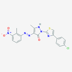 molecular formula C20H15ClN6O3S B403908 (4E)-2-[4-(4-chlorophenyl)-1,3-thiazol-2-yl]-5-methyl-4-[2-(2-methyl-3-nitrophenyl)hydrazinylidene]-2,4-dihydro-3H-pyrazol-3-one 