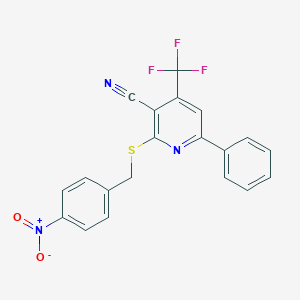 molecular formula C20H12F3N3O2S B403911 2-({4-Nitrobenzyl}sulfanyl)-6-phenyl-4-(trifluoromethyl)nicotinonitrile 
