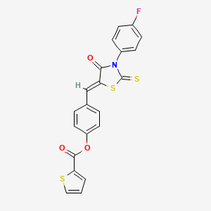 molecular formula C21H12FNO3S3 B4039155 4-{[3-(4-氟苯基)-4-氧代-2-硫代-1,3-噻唑烷-5-亚烷基]甲基}苯基 2-噻吩甲酸酯 