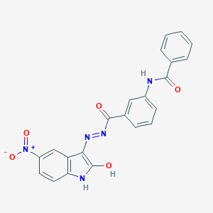 molecular formula C22H15N5O5 B403920 N-{3-[(2-{5-nitro-2-oxo-1,2-dihydro-3H-indol-3-ylidene}hydrazino)carbonyl]phenyl}benzamide 