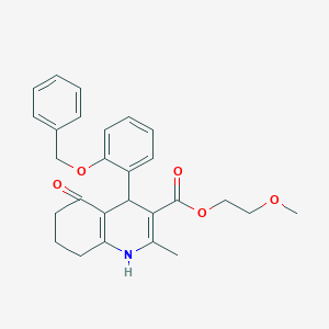 molecular formula C27H29NO5 B403928 2-(Methyloxy)ethyl 2-methyl-5-oxo-4-{2-[(phenylmethyl)oxy]phenyl}-1,4,5,6,7,8-hexahydroquinoline-3-carboxylate 