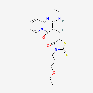 molecular formula C20H24N4O3S2 B4039322 3-{[3-(3-ethoxypropyl)-4-oxo-2-thioxo-1,3-thiazolidin-5-ylidene]methyl}-2-(ethylamino)-9-methyl-4H-pyrido[1,2-a]pyrimidin-4-one 