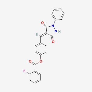 molecular formula C23H15FN2O4 B4039491 4-[(3,5-dioxo-1-phenyl-4-pyrazolidinylidene)methyl]phenyl 2-fluorobenzoate 