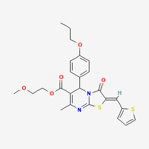 molecular formula C25H26N2O5S2 B4039588 2-methoxyethyl (2Z)-7-methyl-3-oxo-5-(4-propoxyphenyl)-2-(thiophen-2-ylmethylidene)-5H-[1,3]thiazolo[3,2-a]pyrimidine-6-carboxylate 