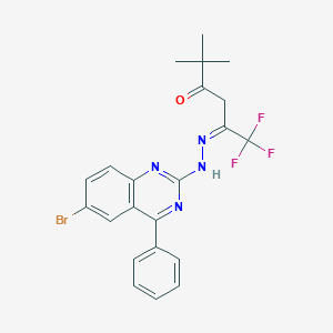 molecular formula C22H20BrF3N4O B403961 (5Z)-5-[(2E)-(6-bromo-4-phenylquinazolin-2(3H)-ylidene)hydrazinylidene]-6,6,6-trifluoro-2,2-dimethylhexan-3-one 