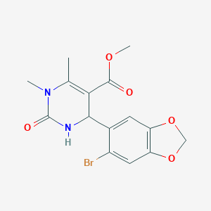 molecular formula C15H15BrN2O5 B403976 Methyl 4-(6-bromo-1,3-benzodioxol-5-yl)-1,6-dimethyl-2-oxo-1,2,3,4-tetrahydro-5-pyrimidinecarboxylate 