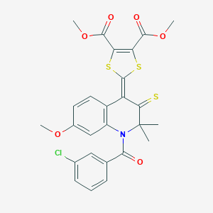 molecular formula C26H22ClNO6S3 B403977 dimethyl 2-(1-(3-chlorobenzoyl)-7-methoxy-2,2-dimethyl-3-thioxo-2,3-dihydro-4(1H)-quinolinylidene)-1,3-dithiole-4,5-dicarboxylate 