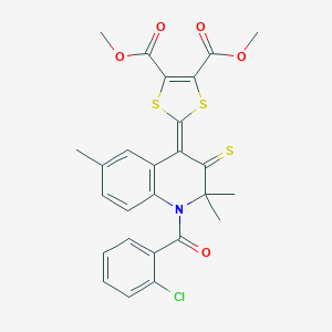 molecular formula C26H22ClNO5S3 B403981 dimethyl 2-(1-(2-chlorobenzoyl)-2,2,6-trimethyl-3-thioxo-2,3-dihydro-4(1H)-quinolinylidene)-1,3-dithiole-4,5-dicarboxylate 