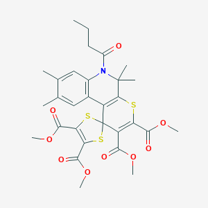 molecular formula C30H33NO9S3 B403983 Tetramethyl 6'-butanoyl-5',5',8',9'-tetramethyl-5',6'-dihydrospiro[1,3-dithiole-2,1'-thiopyrano[2,3-c]quinoline]-2',3',4,5-tetracarboxylate 