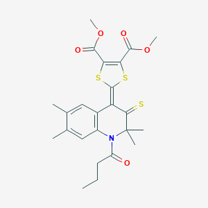 molecular formula C24H27NO5S3 B404001 Dimethyl 2-(1-butanoyl-2,2,6,7-tetramethyl-3-sulfanylidenequinolin-4-ylidene)-1,3-dithiole-4,5-dicarboxylate CAS No. 330179-19-6