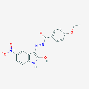 molecular formula C17H14N4O5 B404011 4-ethoxy-N'-{5-nitro-2-oxo-1,2-dihydro-3H-indol-3-ylidene}benzohydrazide 