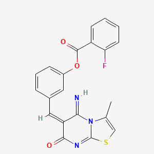 molecular formula C21H14FN3O3S B4040140 3-[(5-亚氨基-3-甲基-7-氧代-5H-[1,3]噻唑并[3,2-a]嘧啶-6(7H)-亚甲基)甲基]苯基2-氟苯甲酸酯 