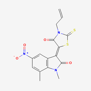 molecular formula C16H13N3O4S2 B4040437 3-(3-烯丙基-4-氧代-2-硫代-1,3-噻唑烷-5-亚甲基)-1,7-二甲基-5-硝基-1,3-二氢-2H-吲哚-2-酮 