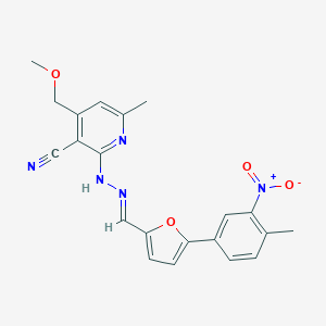 molecular formula C21H19N5O4 B404053 2-{2-[(5-{3-Nitro-4-methylphenyl}-2-furyl)methylene]hydrazino}-4-(methoxymethyl)-6-methylnicotinonitrile 