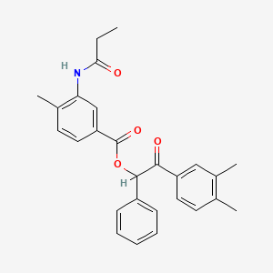 molecular formula C27H27NO4 B4040770 2-(3,4-Dimethylphenyl)-2-oxo-1-phenylethyl 4-methyl-3-(propanoylamino)benzoate 