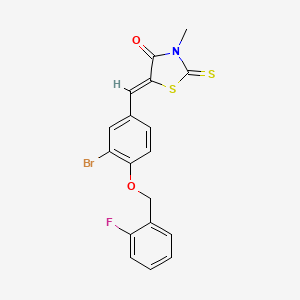 molecular formula C18H13BrFNO2S2 B4040826 (5Z)-5-[[3-bromo-4-[(2-fluorophenyl)methoxy]phenyl]methylidene]-3-methyl-2-sulfanylidene-1,3-thiazolidin-4-one 