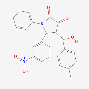 molecular formula C24H18N2O5 B404102 3-hydroxy-5-{3-nitrophenyl}-4-(4-methylbenzoyl)-1-phenyl-1,5-dihydro-2H-pyrrol-2-one 