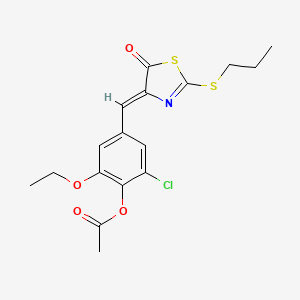 molecular formula C17H18ClNO4S2 B4041119 2-chloro-6-ethoxy-4-{[5-oxo-2-(propylthio)-1,3-thiazol-4(5H)-ylidene]methyl}phenyl acetate 