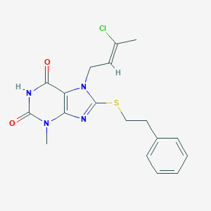 molecular formula C18H19ClN4O2S B404113 7-(3-chloro-2-butenyl)-3-methyl-8-[(2-phenylethyl)sulfanyl]-3,7-dihydro-1H-purine-2,6-dione CAS No. 370076-83-8