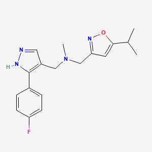 molecular formula C18H21FN4O B4041216 1-[3-(4-氟苯基)-1H-吡唑-4-基]-N-[(5-异丙基异恶唑-3-基)甲基]-N-甲基甲胺 