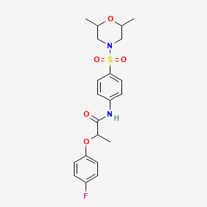 molecular formula C21H25FN2O5S B4041224 N-{4-[(2,6-dimethylmorpholin-4-yl)sulfonyl]phenyl}-2-(4-fluorophenoxy)propanamide 