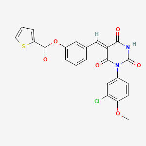 3-{[1-(3-chloro-4-methoxyphenyl)-2,4,6-trioxotetrahydro-5(2H)-pyrimidinylidene]methyl}phenyl 2-thiophenecarboxylate