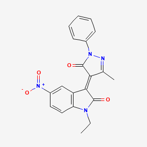 1-ethyl-3-(3-methyl-5-oxo-1-phenyl-1,5-dihydro-4H-pyrazol-4-ylidene)-5-nitro-1,3-dihydro-2H-indol-2-one