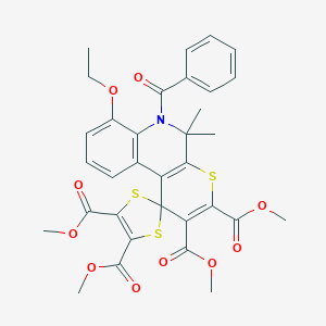 molecular formula C33H31NO10S3 B404174 Tetramethyl 6'-benzoyl-7'-ethoxy-5',5'-dimethyl-5',6'-dihydrospiro[1,3-dithiole-2,1'-thiopyrano[2,3-c]quinoline]-2',3',4,5-tetracarboxylate 