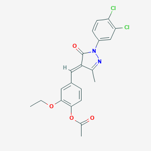 molecular formula C21H18Cl2N2O4 B404181 4-{[1-(3,4-dichlorophenyl)-3-methyl-5-oxo-1,5-dihydro-4H-pyrazol-4-ylidene]methyl}-2-ethoxyphenyl acetate 