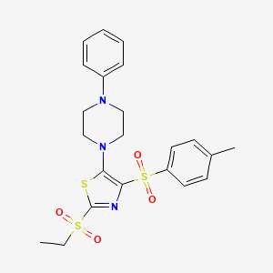 molecular formula C22H25N3O4S3 B4041934 1-{2-(乙基磺酰基)-4-[(4-甲基苯基)磺酰基]-1,3-噻唑-5-基}-4-苯基哌嗪 