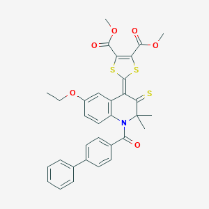 molecular formula C33H29NO6S3 B404214 dimethyl 2-[1-(biphenyl-4-ylcarbonyl)-6-ethoxy-2,2-dimethyl-3-thioxo-2,3-dihydroquinolin-4(1H)-ylidene]-1,3-dithiole-4,5-dicarboxylate 