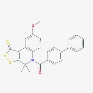 molecular formula C26H21NO2S3 B404216 (8-Methoxy-4,4-dimethyl-1-sulfanylidenedithiolo[3,4-c]quinolin-5-yl)-(4-phenylphenyl)methanone CAS No. 331760-98-6