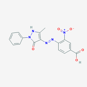 molecular formula C17H13N5O5 B404225 3-nitro-4-[2-(3-methyl-5-oxo-1-phenyl-1,5-dihydro-4H-pyrazol-4-ylidene)hydrazino]benzoic acid 