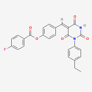 molecular formula C26H19FN2O5 B4042254 [4-[(Z)-[1-(4-ethylphenyl)-2,4,6-trioxo-1,3-diazinan-5-ylidene]methyl]phenyl] 4-fluorobenzoate 