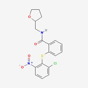 molecular formula C18H17ClN2O4S B4042294 2-[(2-chloro-6-nitrophenyl)thio]-N-(tetrahydro-2-furanylmethyl)benzamide 