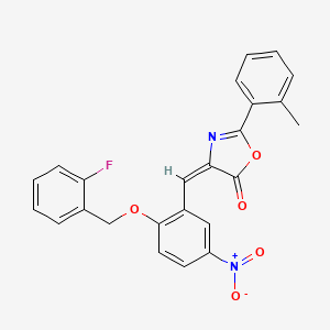 (4E)-4-[[2-[(2-fluorophenyl)methoxy]-5-nitrophenyl]methylidene]-2-(2-methylphenyl)-1,3-oxazol-5-one