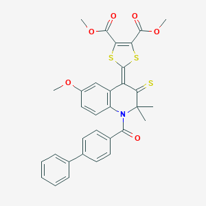 dimethyl 2-[1-(biphenyl-4-ylcarbonyl)-6-methoxy-2,2-dimethyl-3-thioxo-2,3-dihydroquinolin-4(1H)-ylidene]-1,3-dithiole-4,5-dicarboxylate