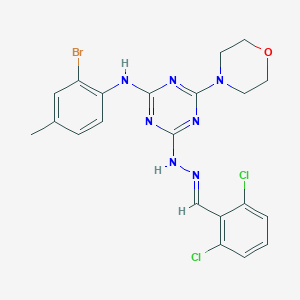 2,6-Dichlorobenzaldehyde [4-(2-bromo-4-methylanilino)-6-(4-morpholinyl)-1,3,5-triazin-2-yl]hydrazone