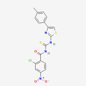 molecular formula C18H13ClN4O3S2 B4042646 2-chloro-N-({[4-(4-methylphenyl)-1,3-thiazol-2-yl]amino}carbonothioyl)-4-nitrobenzamide 