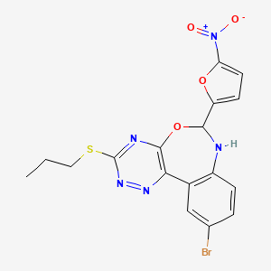 molecular formula C17H14BrN5O4S B4042671 10-bromo-6-(5-nitro-2-furyl)-3-(propylthio)-6,7-dihydro[1,2,4]triazino[5,6-d][3,1]benzoxazepine 